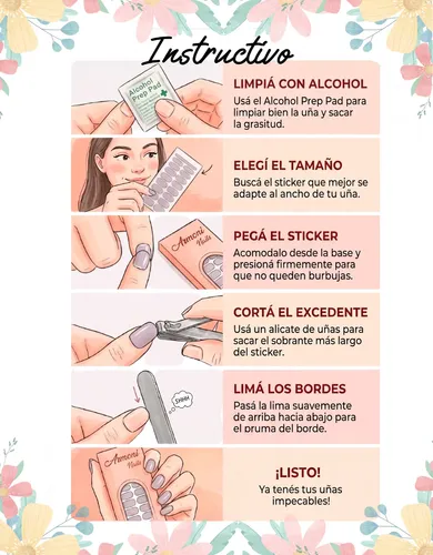 Stickers De Uñas Gel X22 Adhesivas Con Diseño Sin Lámpara Uv