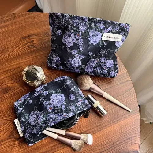 L~h Bolsa De Maquillaje Con Flores Moradas, Bolsa De **