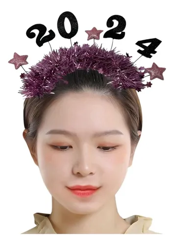 Diadema 2024 Feliz Año Nuevo Estrella Glitter Rosa Roja