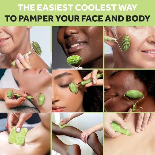 Set Masajeador Facial Jade Roller Y Gua Sha Antiedad