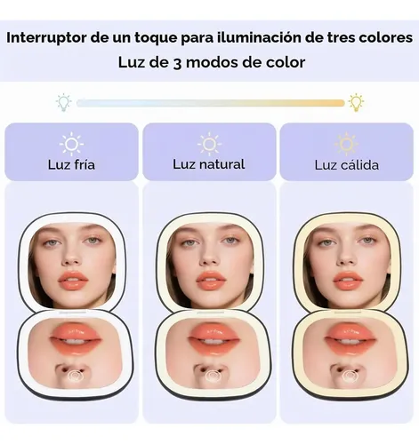 Espejo De Maquillaje Cuadrado Con Luz Led Y Aumento De 10x Bl Negro
