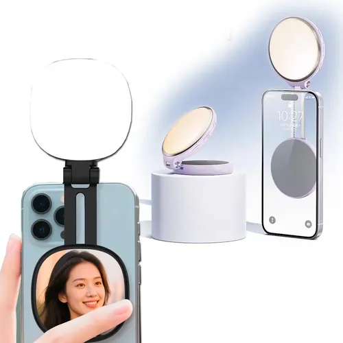 Luz Led Selfie Para Celular Magnética Giratorio Con Espejo