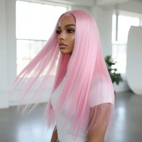 Peluca Lace Front Adiolacba Premium Símil Natural 70 Cm Tamaño De La Base Regulable Tono Rosa Glam