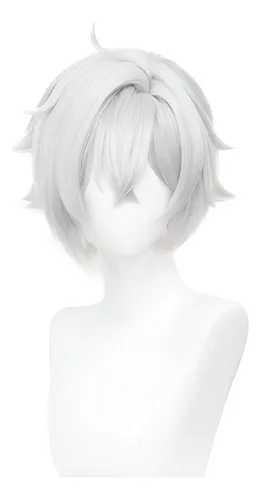 Cosplay Wig Wig Disfraz De Anime Cabello Corto Cabello Liso Blanco