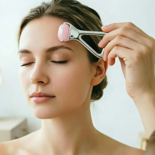 Rodillo Facial De Jade Y Acero Para Masaje Y Drenaje