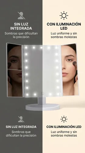 Espejo Triple Tactil Para Maquillaje Con Luz Led Tactil