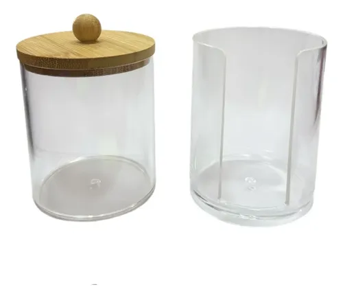 Organizador Cosméticos Doble Piso Acrílico Tapa Bambú 17x7cm