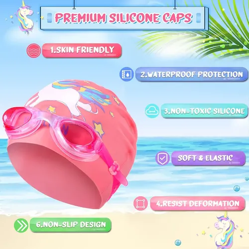 Paquete De 8 Gorros De Natacion Para Ninos Para Cabello L… No Aplica