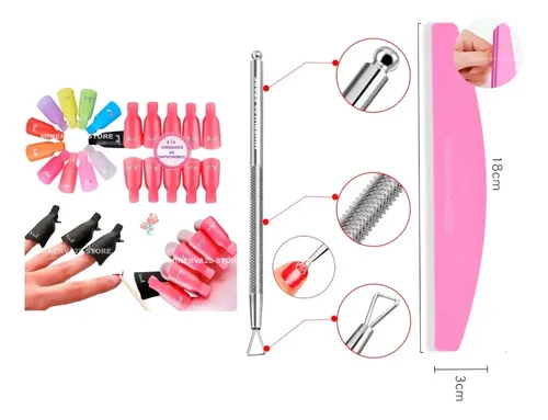 Kit Removedor Wipes Broches Repujador Lima Manicura Esmalte