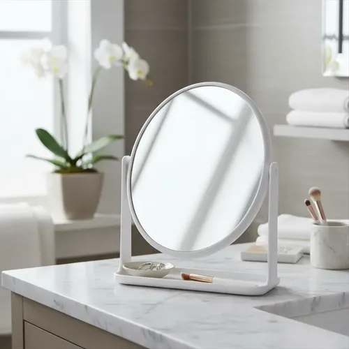 Espejo Maquillaje Plegable Aumento Doble Faz Apoyar Portatil Marco Blanco