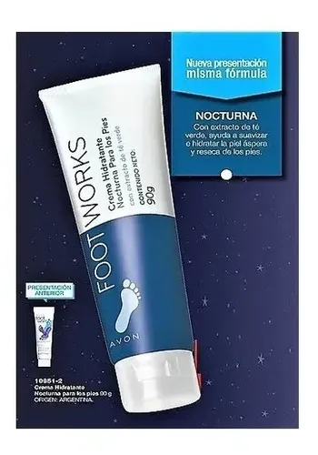 Crema hidratante Avon Footworks para los pies – 80g Fragancia crema hidratante nocturna