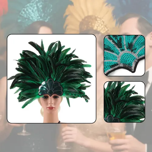 Tocado De Plumas Showgirl Verde Para Cosplay