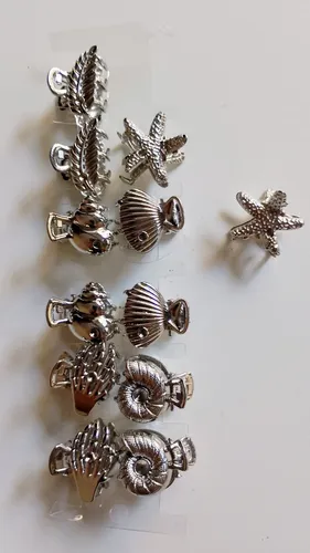 Set X12 Mini Broches Marinos Pelo Metálicos Plateados