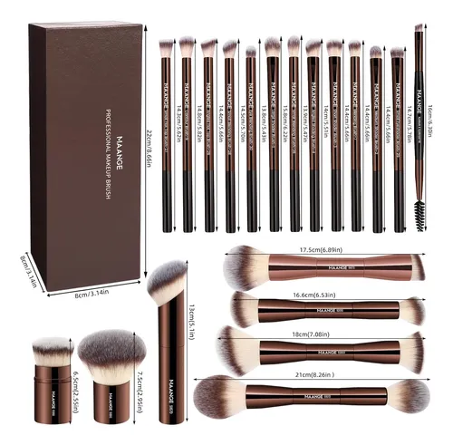 Maange Set 20 Brochas Maquillaje Doble Punta Café