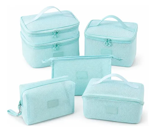 Set 5 Bolsas De Maquillaje De Malla Transparente Viaje