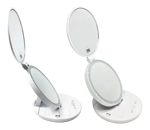 Espejo Para Maquillaje Con Luz Led Plegable Aumento 5x E156