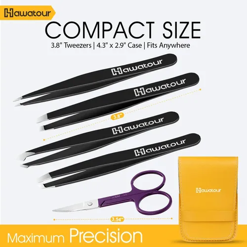 Set De Pinzas Y Tijeras Para Cejas Hawatour Acero Negro
