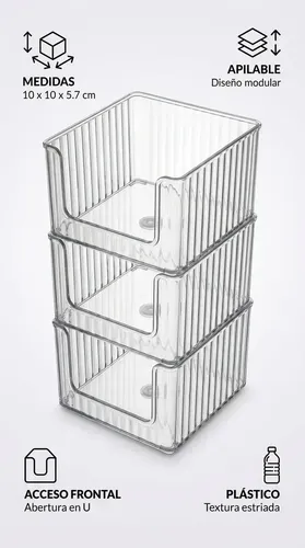 Kit X3 Organizadores Acrílicos Apilables 10x10x5,7 Cm