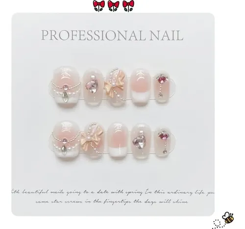Juego De Uñas Postizas Mediano French Bow Nlsjmp