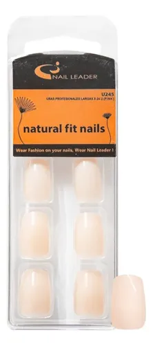 Uñas Postizas Nail Leader Largas Cuadradas Rosa Natural Pack 24 U245