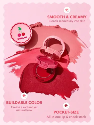 Rubor Y Labial- Sheglam- Very Cherry Cheek & Lip Cream Stack Tono Del Maquillaje Rosa
