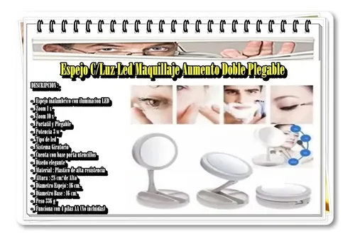 Espejo Doble Plegable Con Luz Led Maquillaje