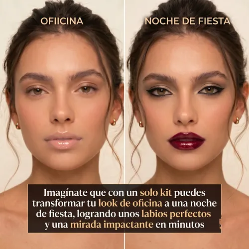 Maquillaje Kit Retráctil Labios Bordó Y Ojos Negro Maillet