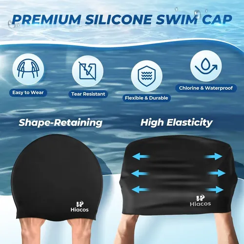 Gorro De Natación Hiacos Para Cabello Largo, Negro E Imperme