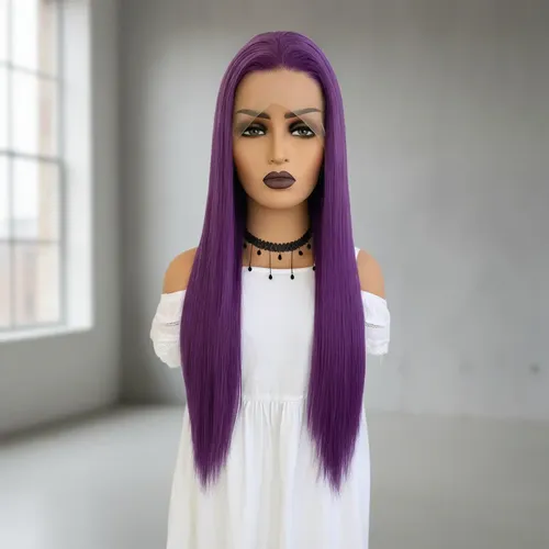 Peluca Lace Front Adiolacba Premium Símil Natural 70 Cm Tamaño De La Base Regulable Tono Violeta Intenso