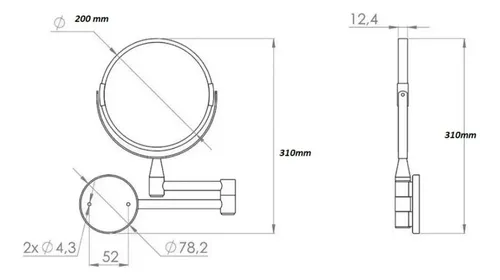 Espejo Redondo De Pared Bronzen 20cm Articulado Aumento 2x Baño Plateado