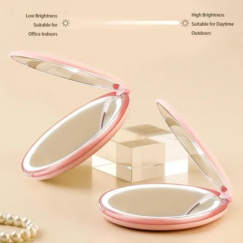 Espejo De Maquillaje De Viaje Con Luz Led, Aumento De
