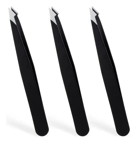 Pinzas Negras Acero Inoxidable Para Cejas Y Vello Facial