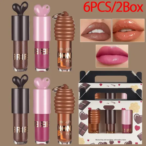 6 Unidades / 2 Cajas Aceite Labial Brillo Miel Hidratante
