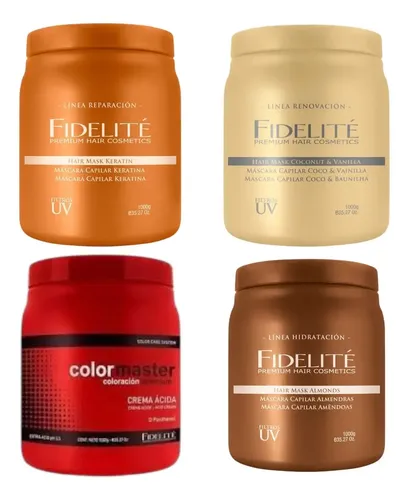 Kit Mascaras Fidelite Coco Keratina Almendra Acido X1000 X4u
