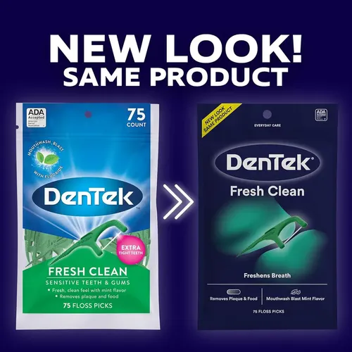 Hilo Dental con Mango Dentek Fresh Clean Menta 75 Uds Flosser Para Dientes Sensibles