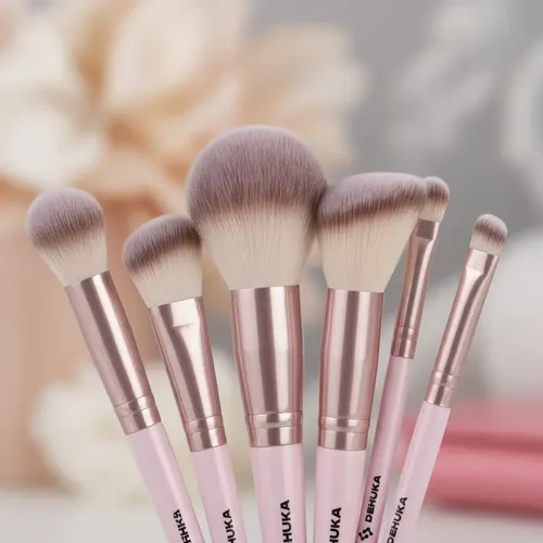 Set X24 Brochas Pinceles Maquillaje Profesional Con Estuche Rosa Dehuka
