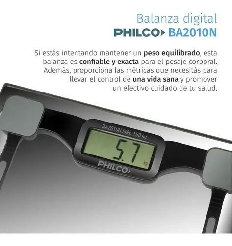 Balanza Digital Philco Ba2010p Vidrio Templado, Hasta 150 Kg