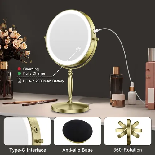 Espejo De Maquillaje Iluminado Matekxy 8  Con Aumento 1x/10x