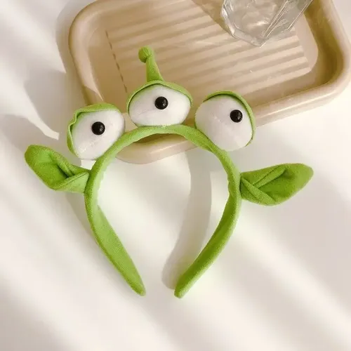 Vincha Rana De Tres Ojos Peluche 2 Piezas Verde
