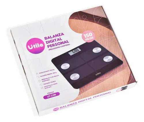 Balanza Digital Baño Personal 150 Kg Grasa Corporaral Utile Negro
