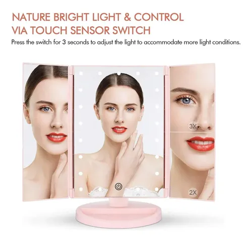 Espejo De Maquillaje Con Luz Led Flymiro 21 Led Rosa