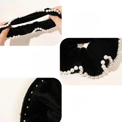 T 3pzs Donas Para Cabello Grandes Con Perlas Scrunchies T