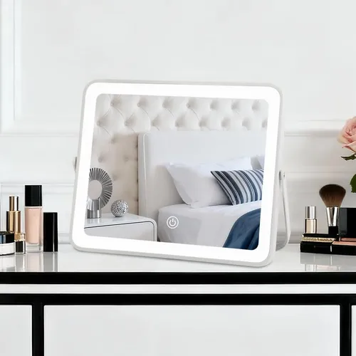 Espejo De Maquillaje Con Luz Led Yekkopt 25x30cm Blanco
