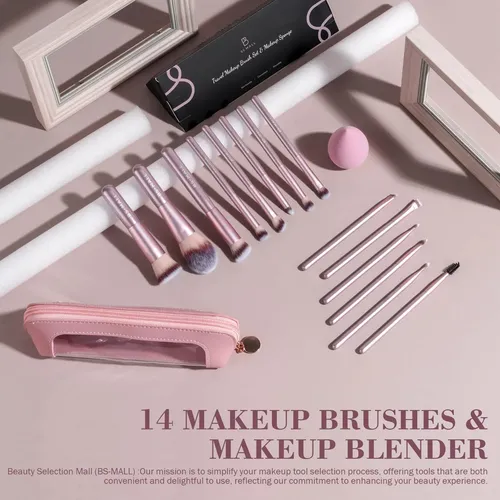 Set De Brochas De Maquillaje Bs-mall 15 Unidades Rosa Dorado