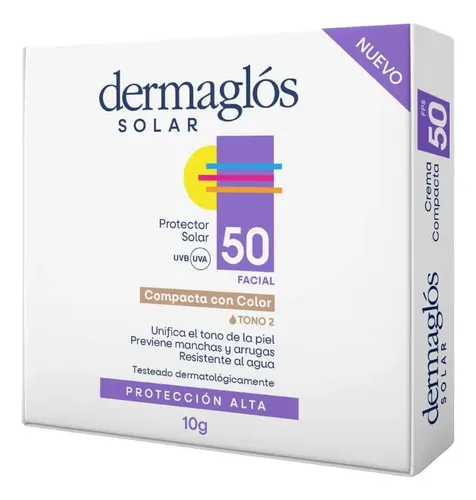 Dermaglos Protector Solar Facial Fps50 Compacta Color Tono 2