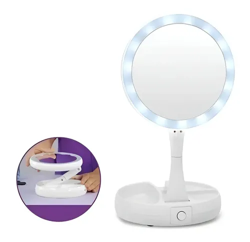 Espejo Redondo de Maquillaje MS con 22 Luces LED Recargable USB 15cm