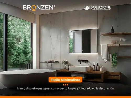 Espejo Premium Luz Led Trasera Horizontal Negro 60 X 80 Cm