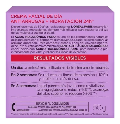 Crema Hidratante Loreal Revitalift Hialuronico Dia 50ml