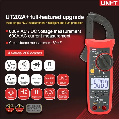 Pinza Amperimétrica Uni-t Ut202a+ 600a 600v True Rms