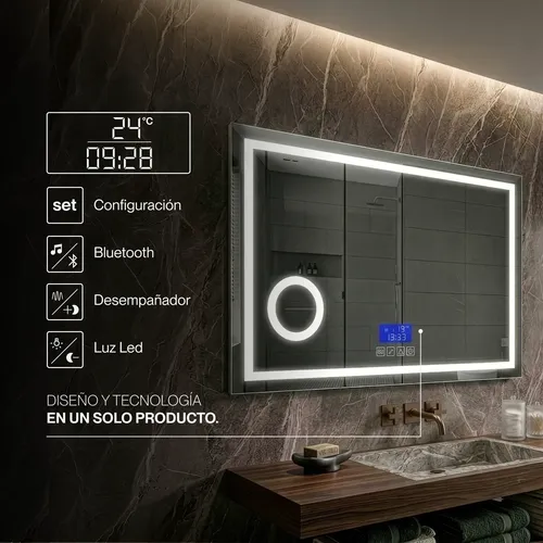 Espejo Bluetooth Luzled Desempañador Baño Rectangular 60×100